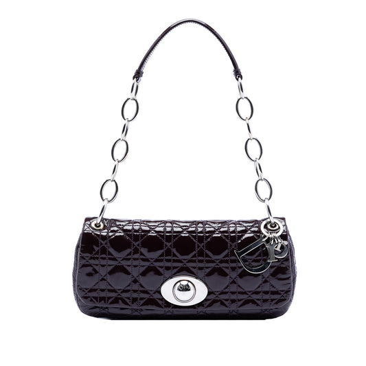 Dior Handbag Cannage Rendezvous Shoulder Bag Patent Purple