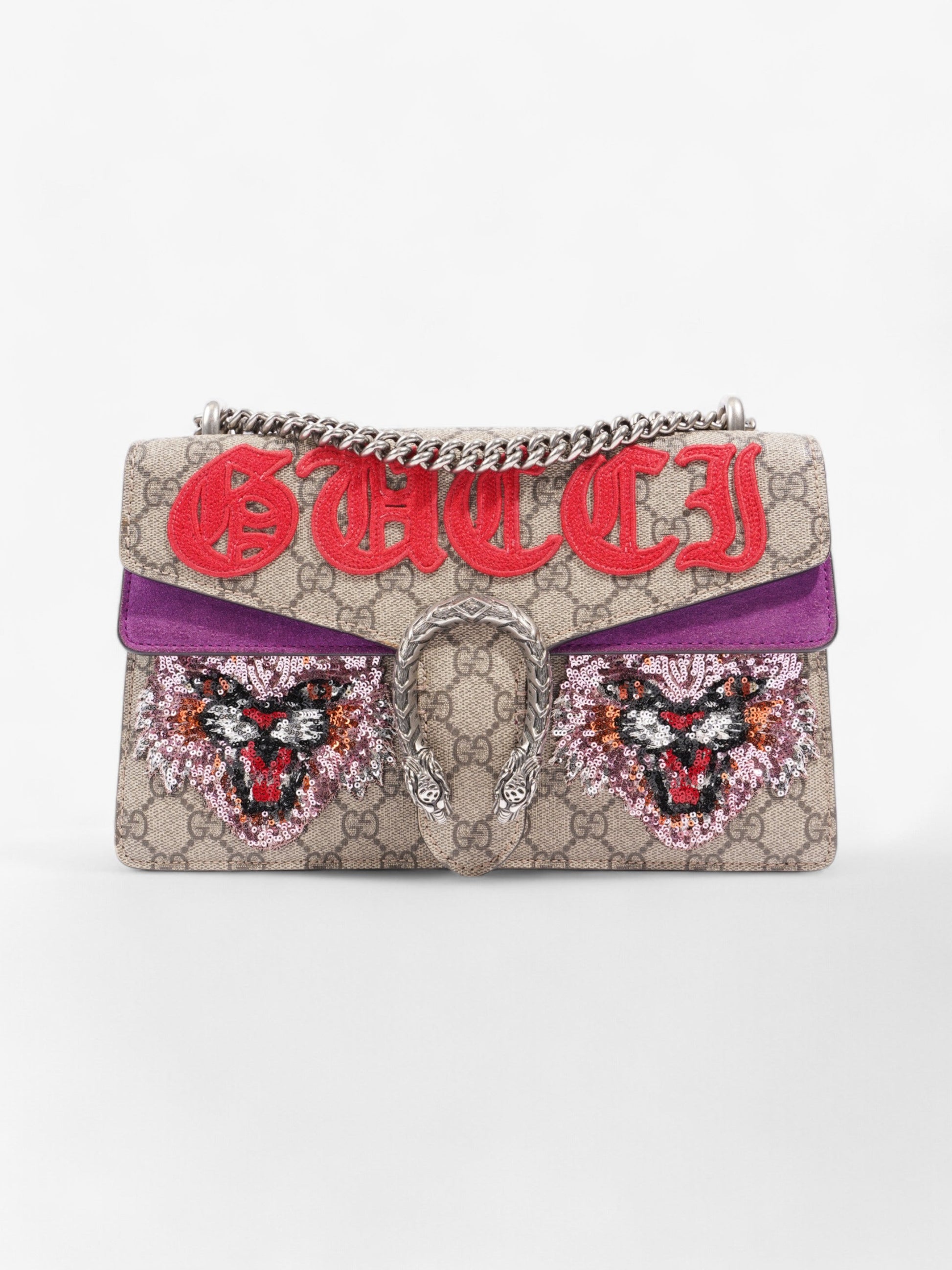 Gucci Embroidered Dionysus Supreme Purple Shoulder Bag Canvas