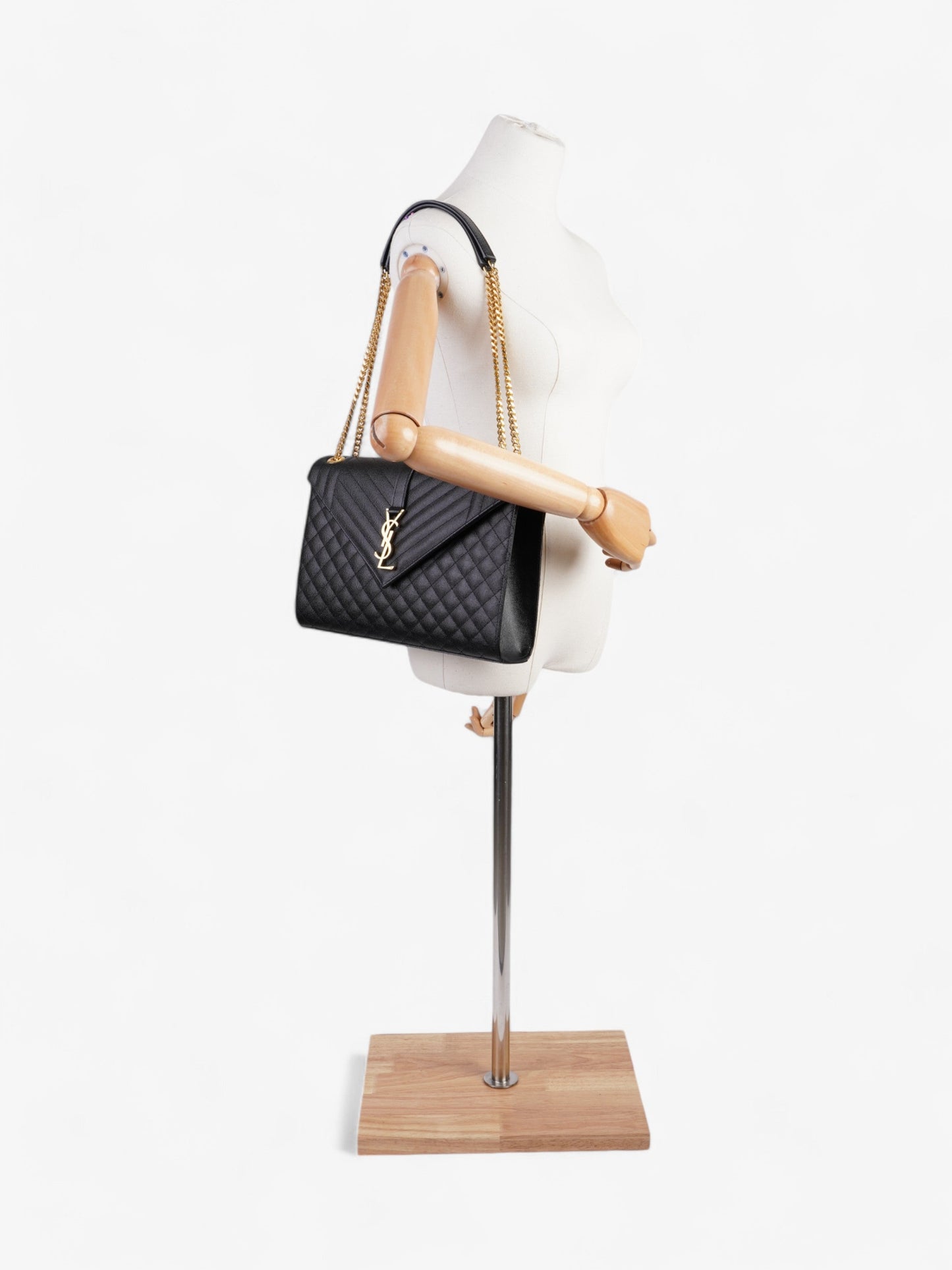 YSL Saint Laurent Envelope Calfskin Shoulder Bag Leather Black Large