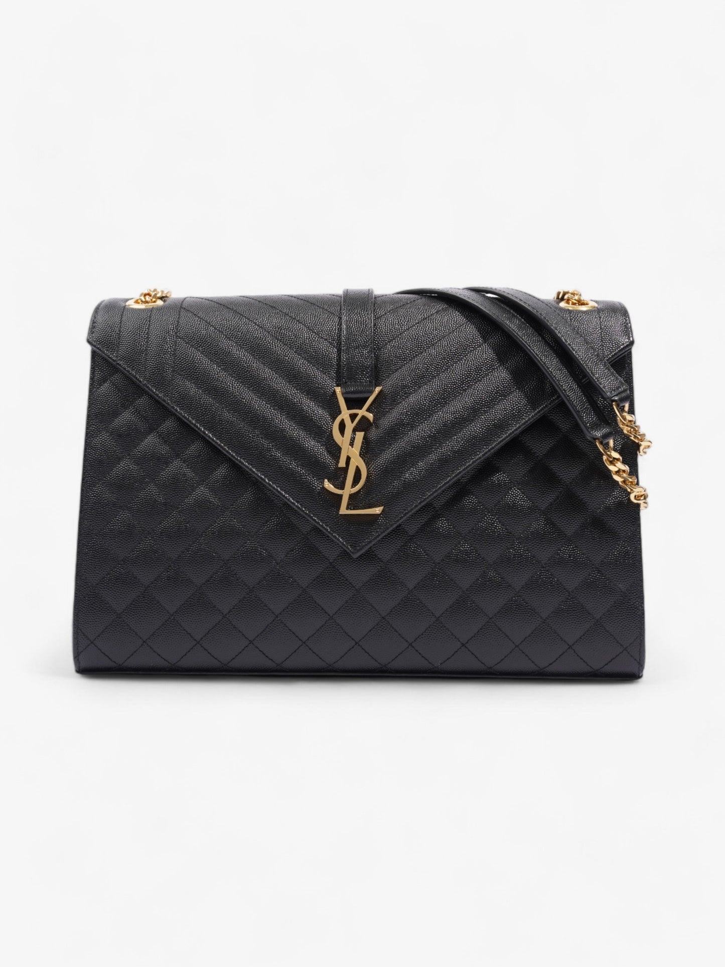 YSL Saint Laurent Envelope Calfskin Shoulder Bag Leather Black Large