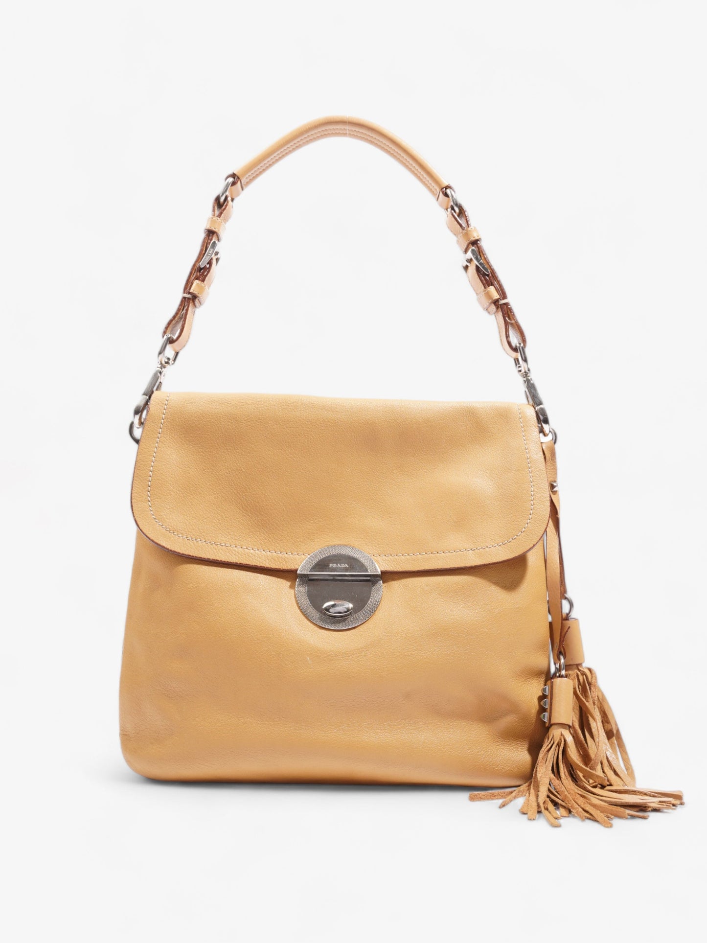 Prada Tassel Shoulder Caramel Leather Brown Flap Shoulder Bag
