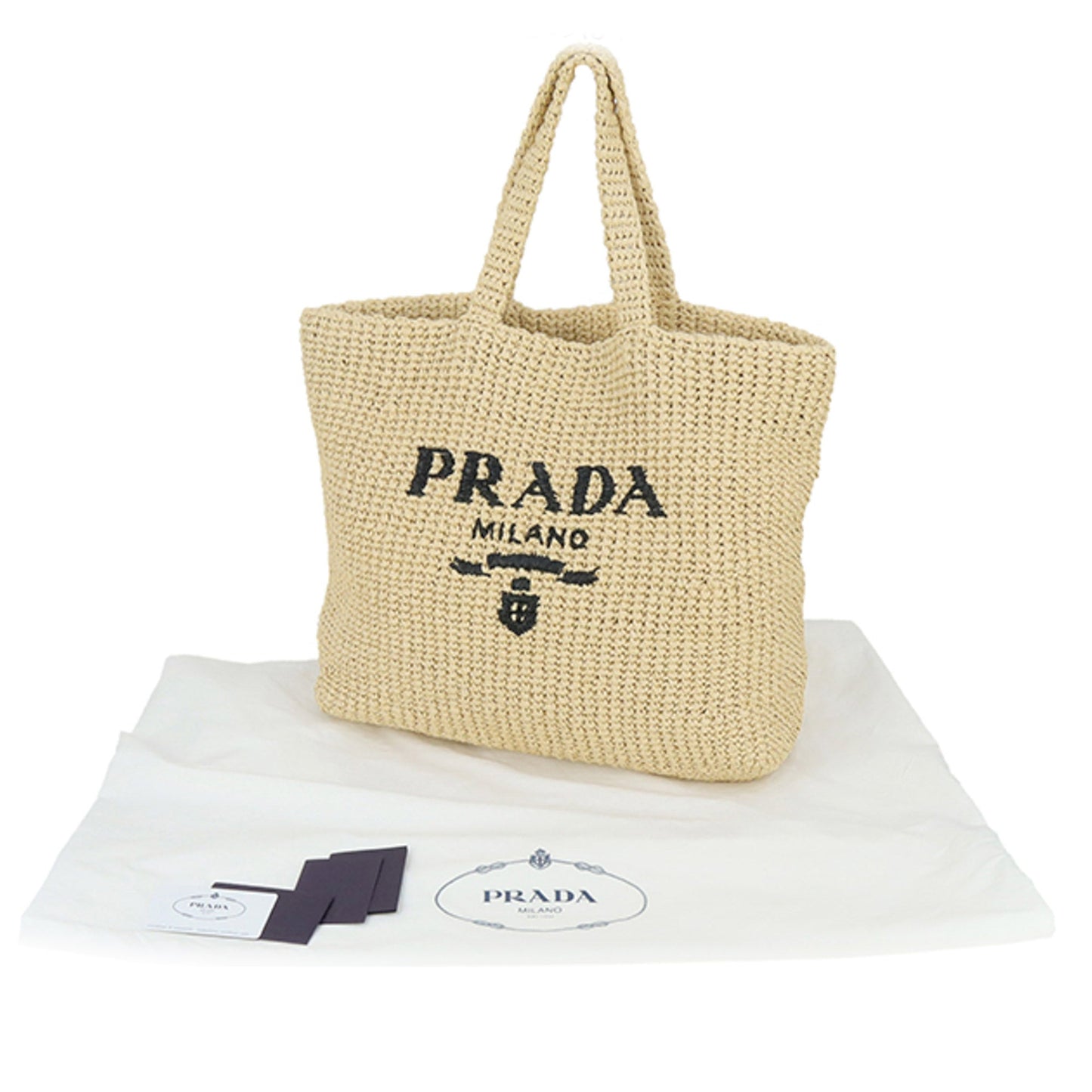 Prada Tote Bag Raffia Brown Logo