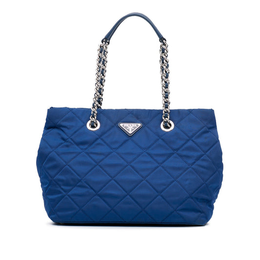 Prada Tessuto Impuntu Luxury Handbag Canvas Nylon Blue Travel Bag