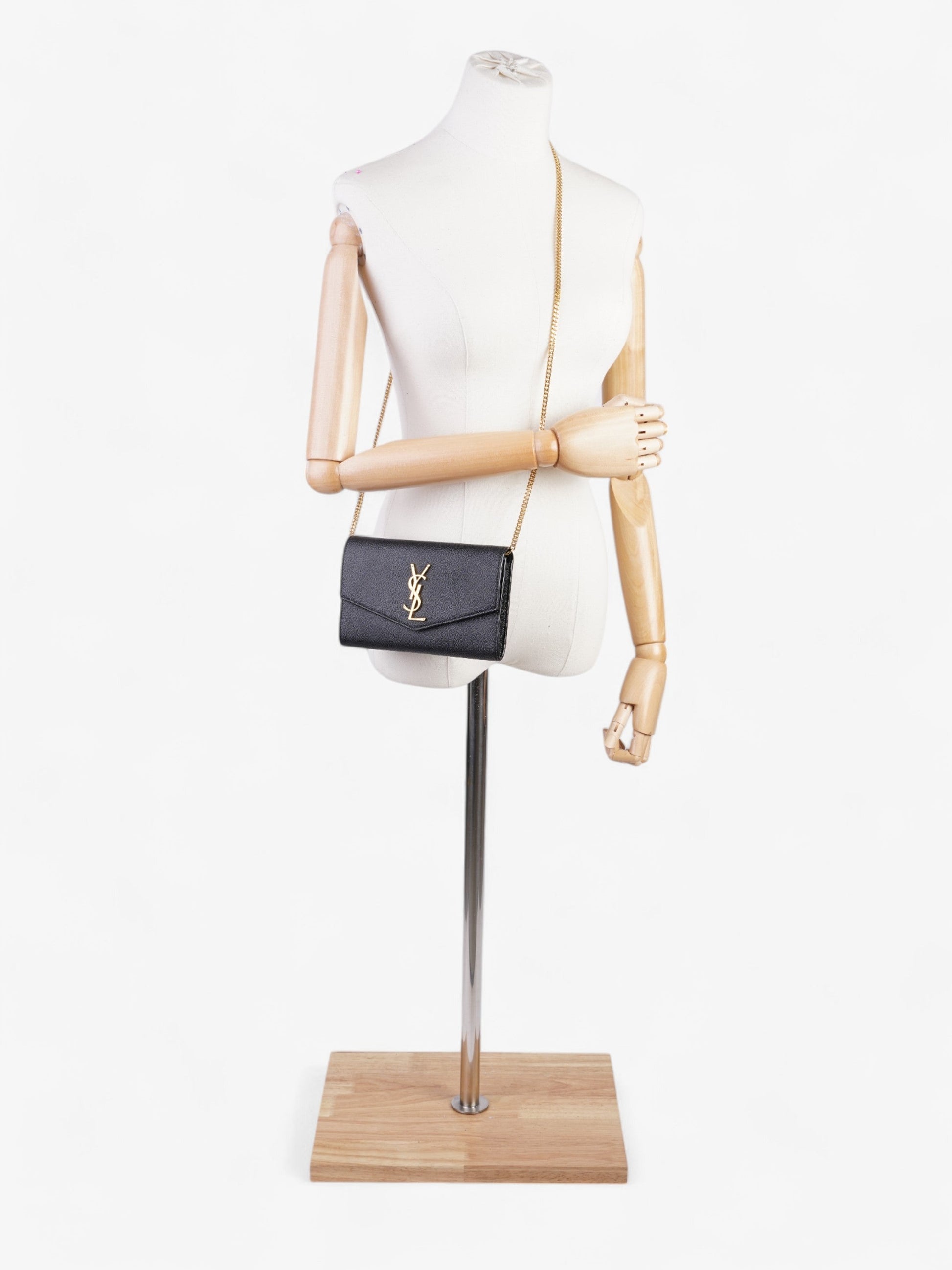 YSL Saint Laurent Envelope Grained Crossbody Bag Leather Black