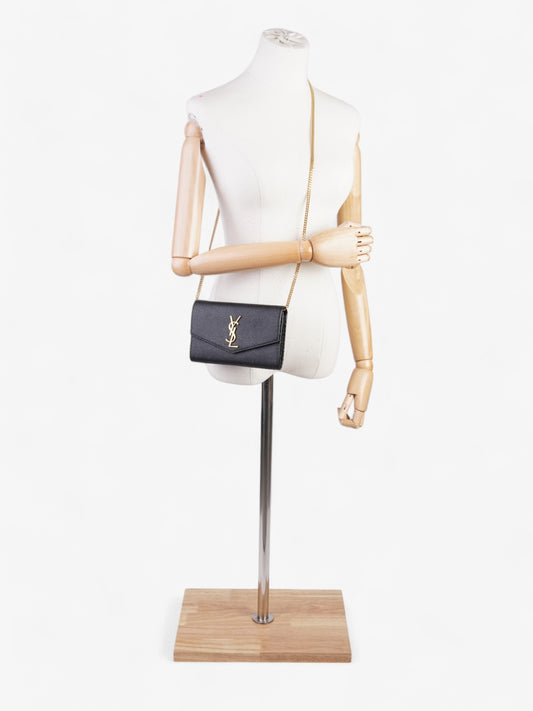 YSL Saint Laurent Envelope Grained Crossbody Bag Leather Black