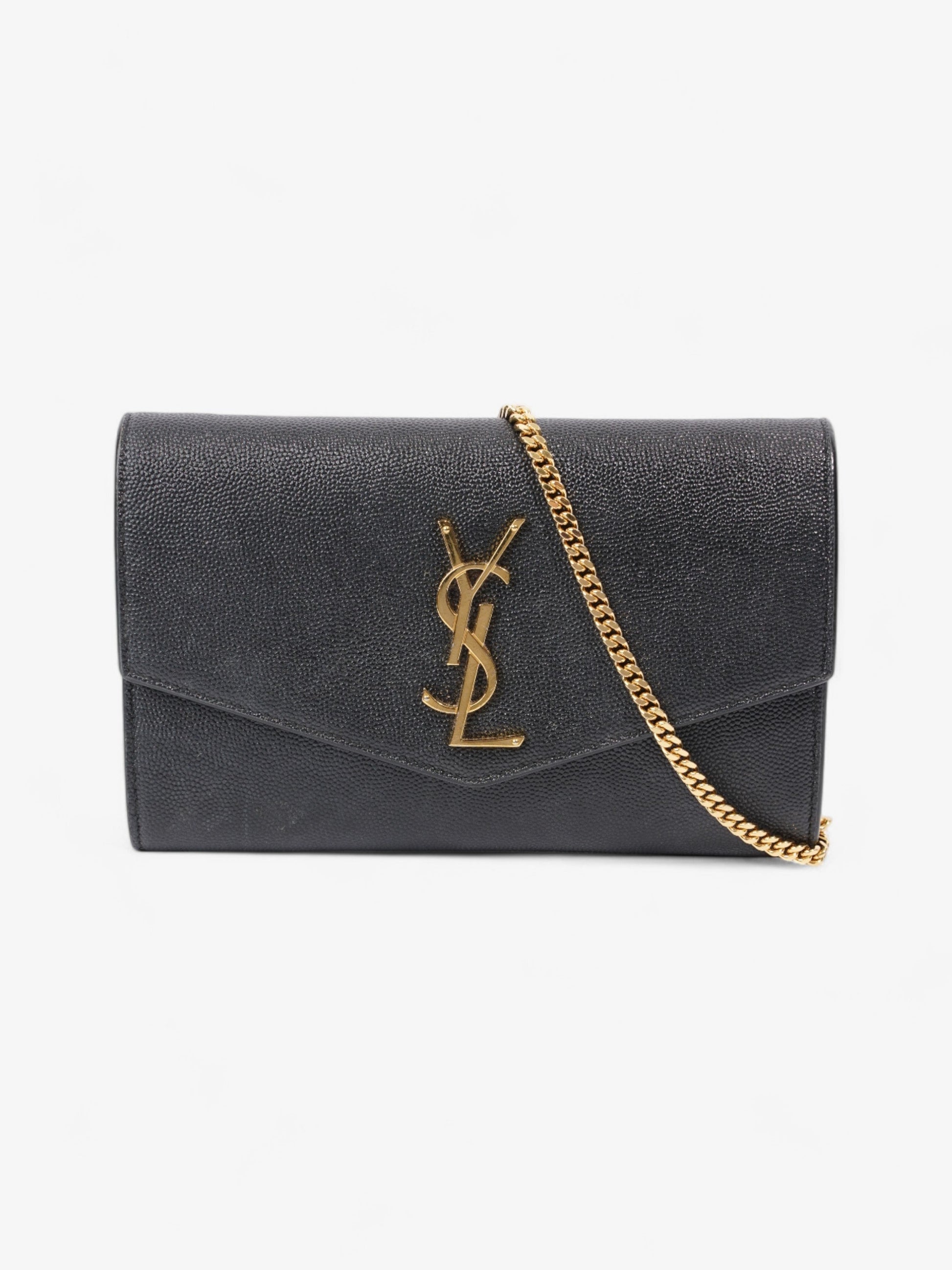 YSL Saint Laurent Envelope Grained Crossbody Bag Leather Black