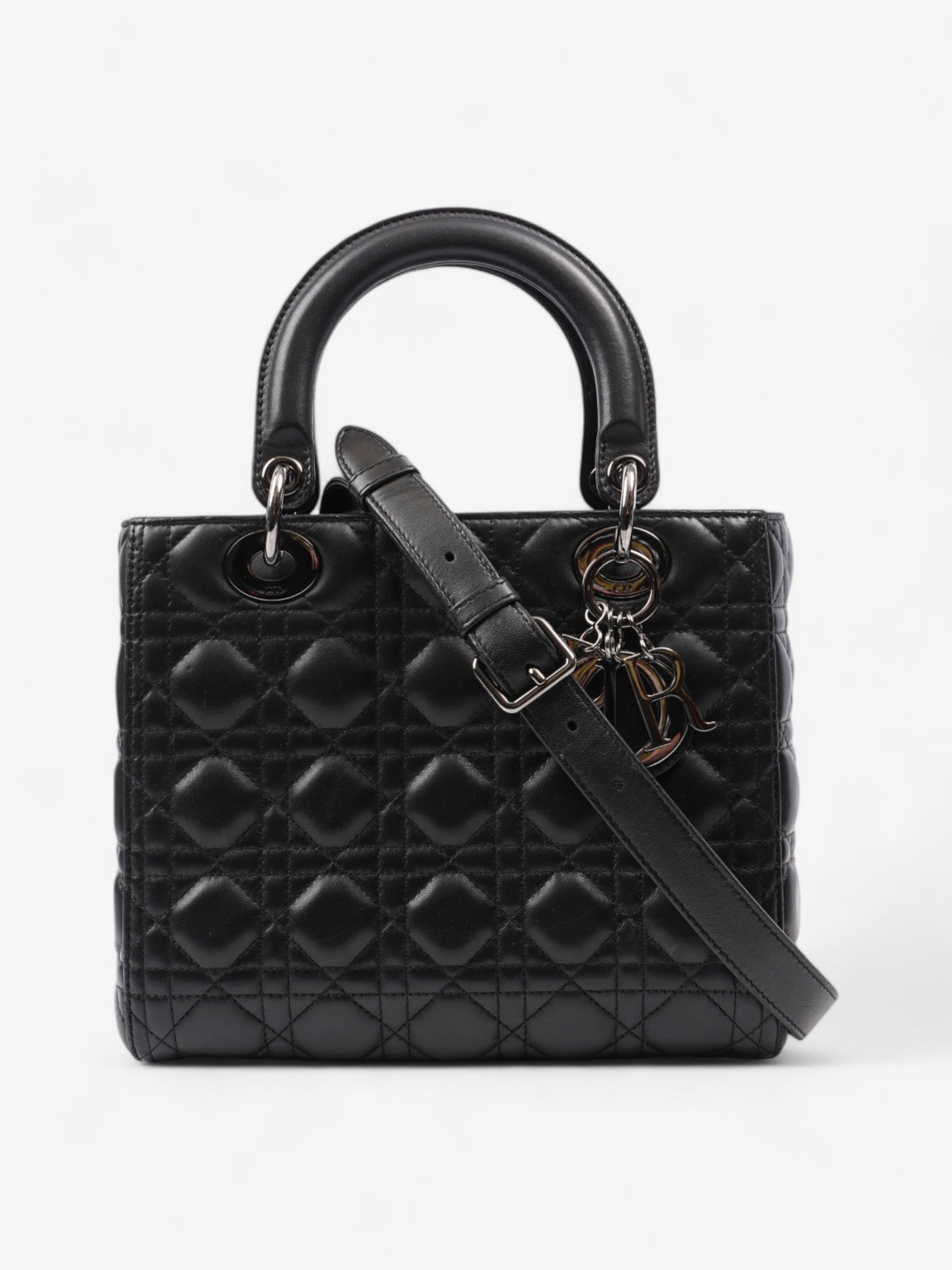Dior Christian Lady Crossbody Bag Leather Lambskin Black
