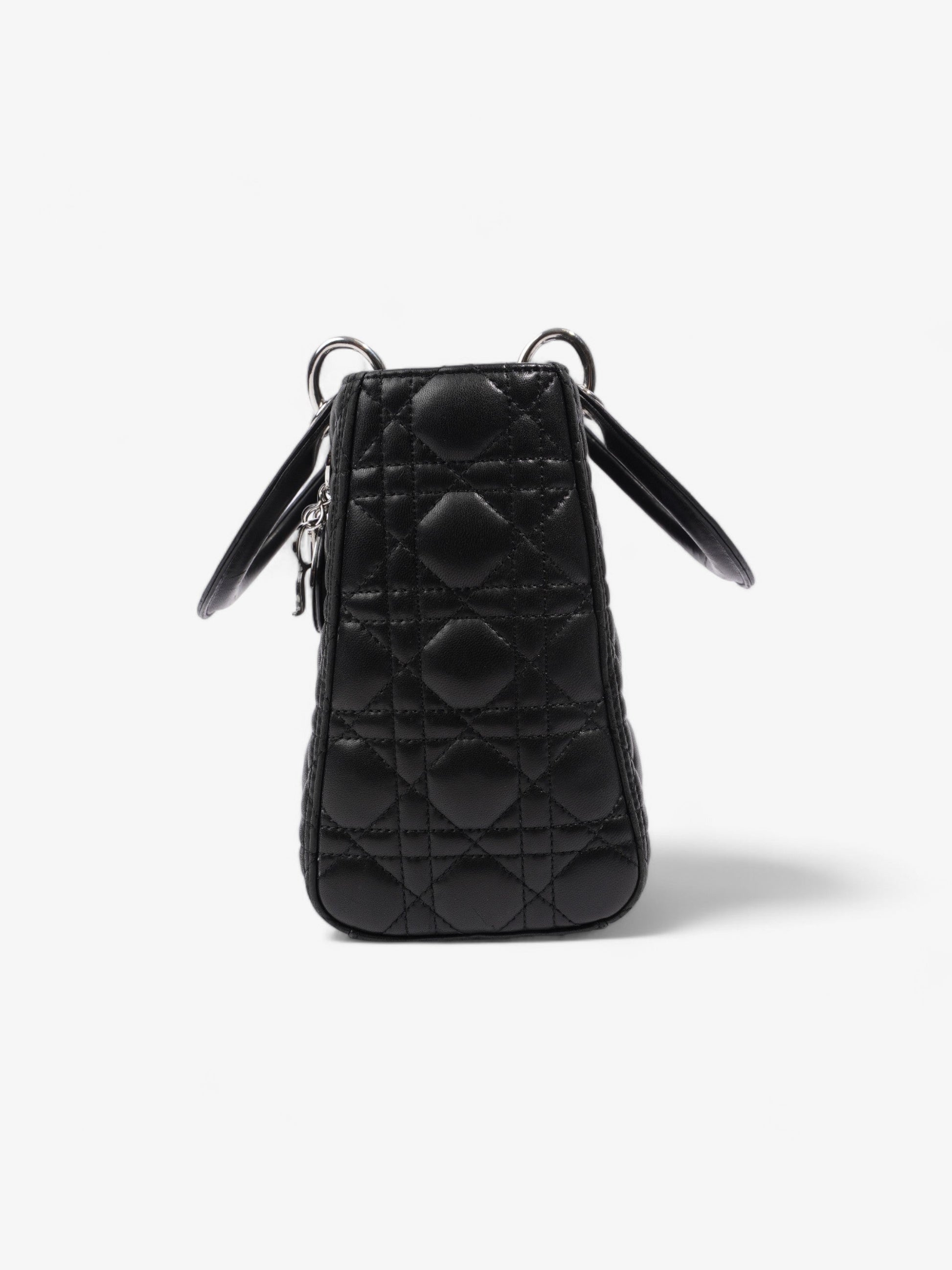 Dior Christian Lady Crossbody Bag Leather Black Medium