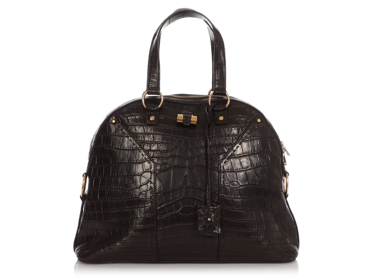 YSL Saint Laurent Alligator Shoulder Bag Brown