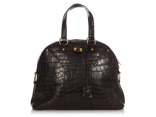 YSL Saint Laurent Alligator Shoulder Bag Brown