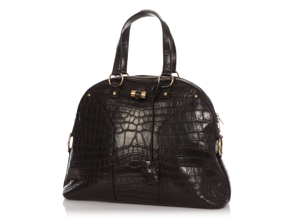 YSL Saint Laurent Alligator Shoulder Bag Brown