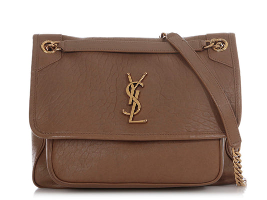YSL Saint Laurent Grained Niki Bag Lambskin Brown Medium Shoulder Bag