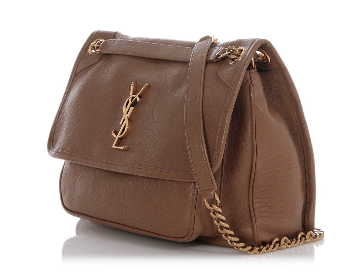 YSL Saint Laurent Grained Niki Bag Lambskin Brown Medium Shoulder Bag