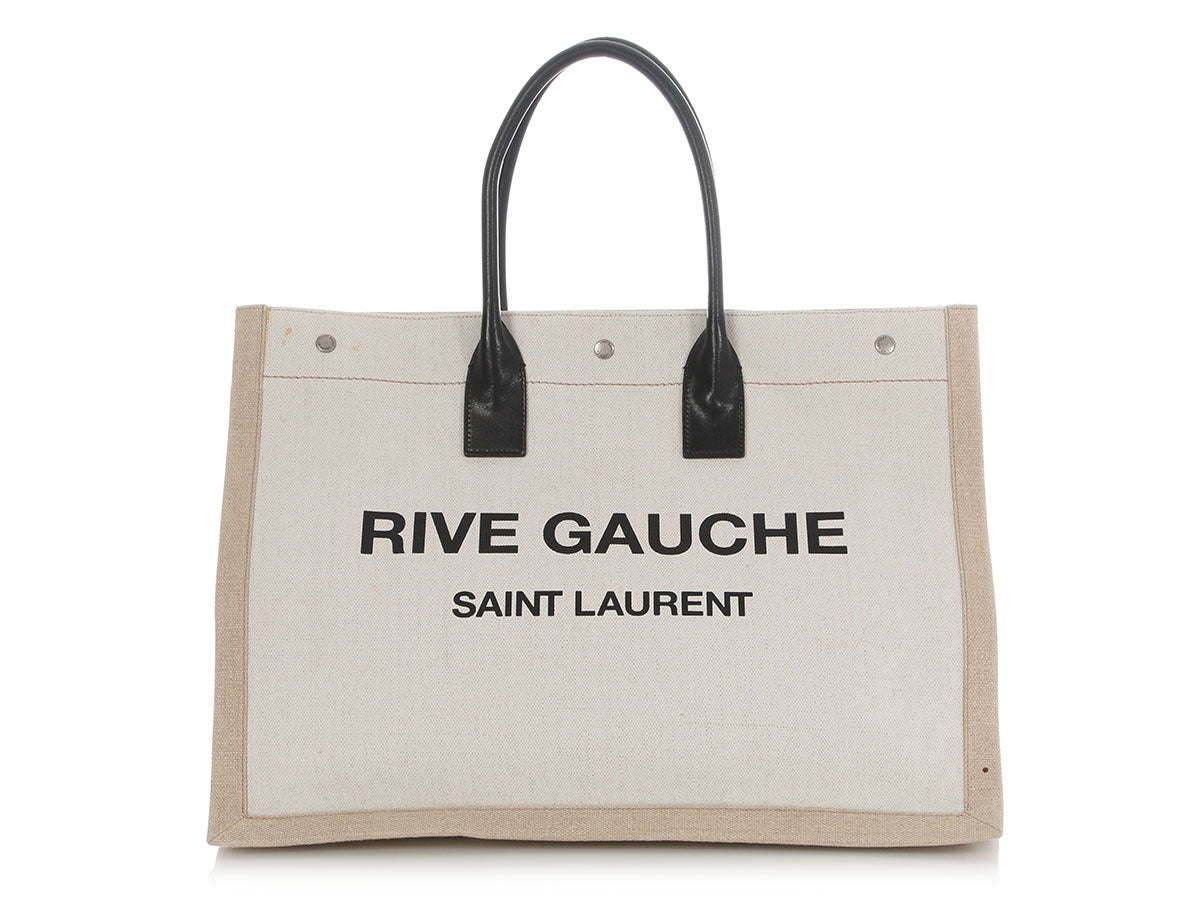 YSL Saint Laurent Rive Gauche Tote Canvas Beige Large Tote Bag