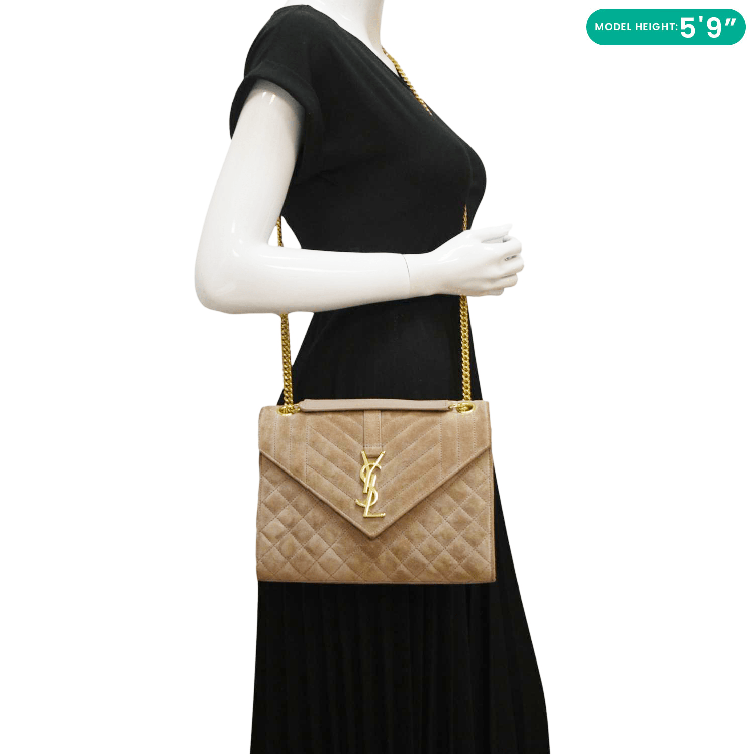 YSL Saint Laurent Yves Envelope Crossbody Bag Suede Matelasse Beige
