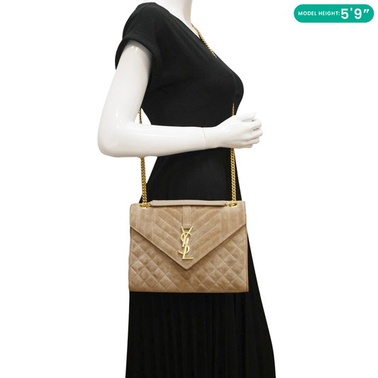 YSL Saint Laurent Yves Envelope Crossbody Bag Suede Matelasse Beige