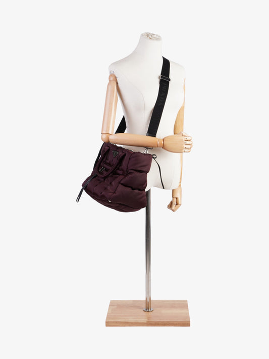 Prada Puffer Tote Burgundy Re Nylon Shoulder Bag