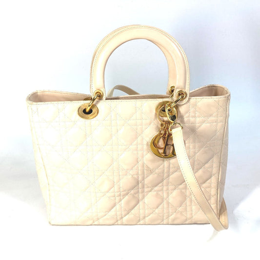 Dior Handbag Patent Type Lady Canage Women Leather Beige Travel Bag