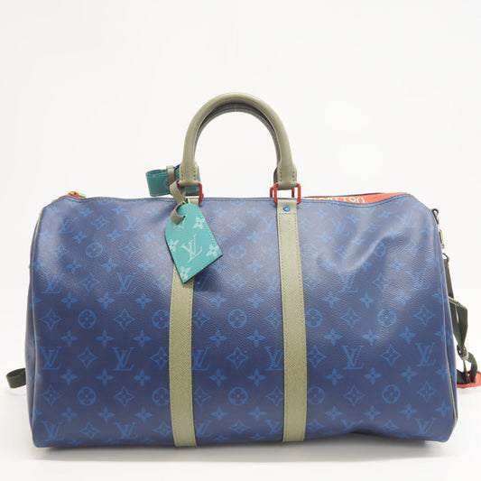 Louis Vuitton Boston Duffel M43855 pacific Keepall Monogram Leather Blue Travel Bag