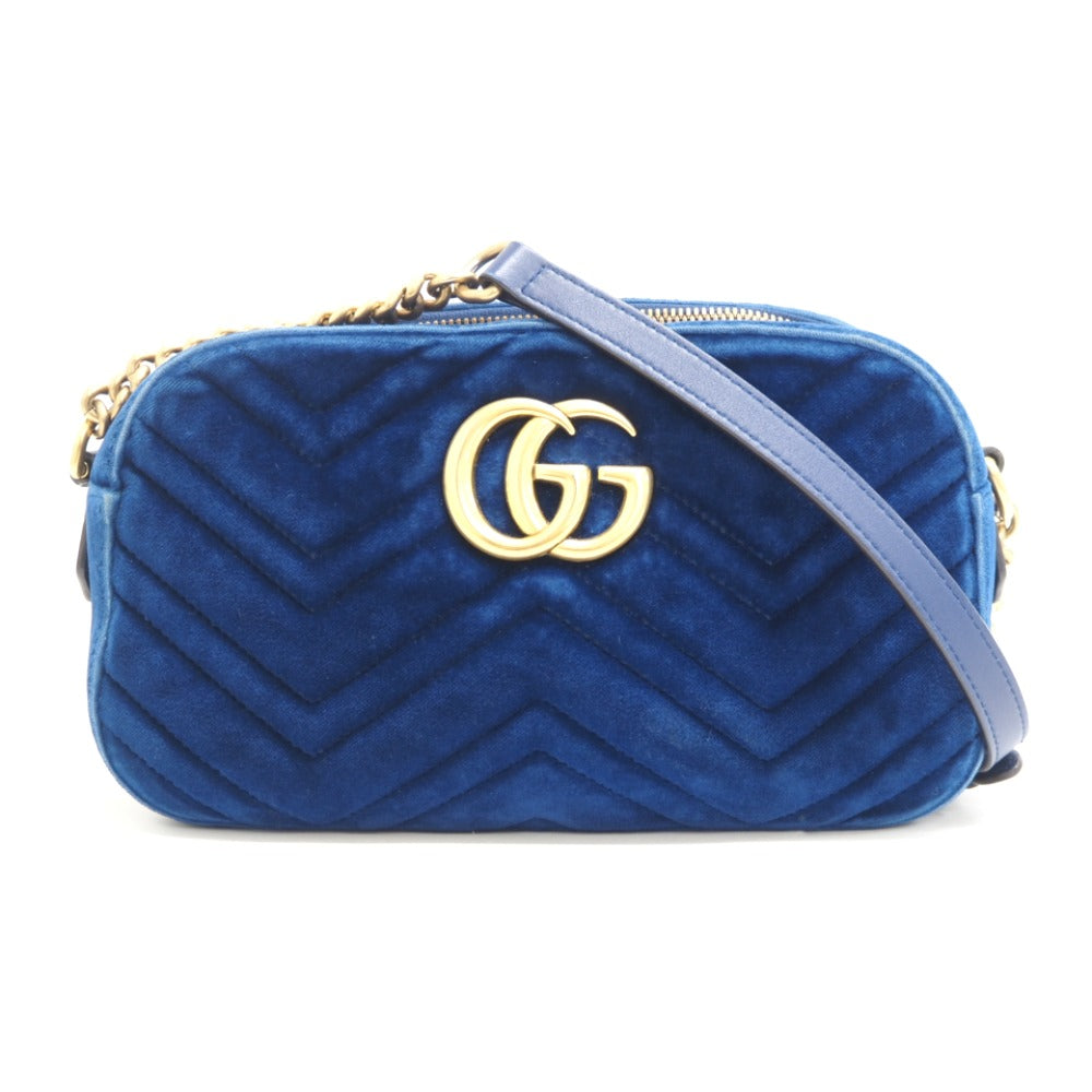 Gucci Velor GG Marmont Blue Shoulder Bag