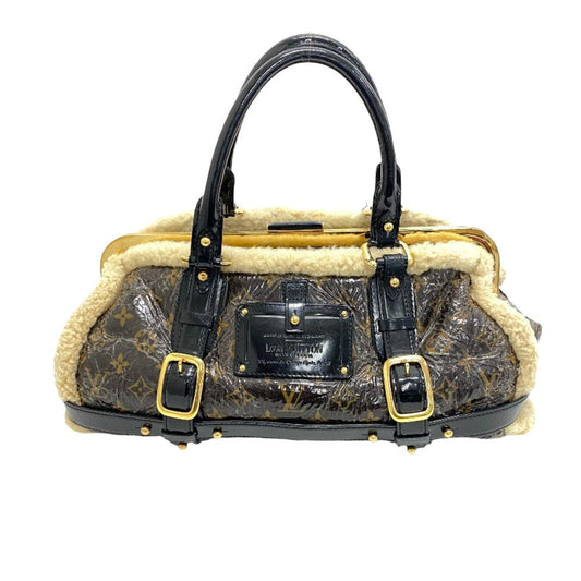 Louis Vuitton Boston Duffel M95574 Sheepskin shearling Monogram Leather Patent Brown Travel Bag