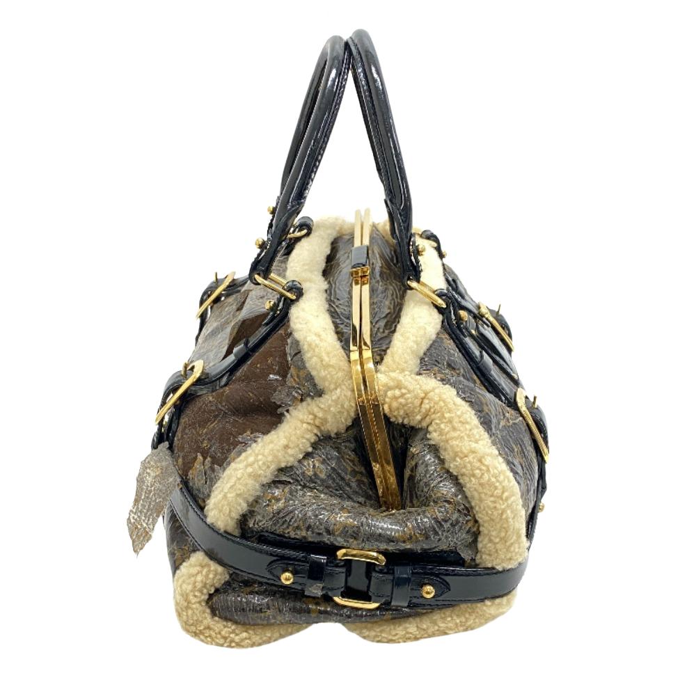 Louis Vuitton Boston Duffel M95574 Sheepskin shearling Monogram Leather Patent Brown Travel Bag
