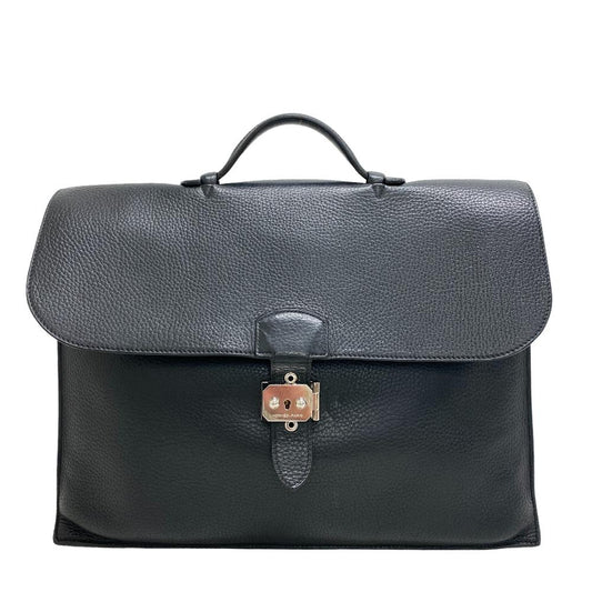 Hermes Business Bag Taurillon Clemence Sac Adepeche Black Travel Bag
