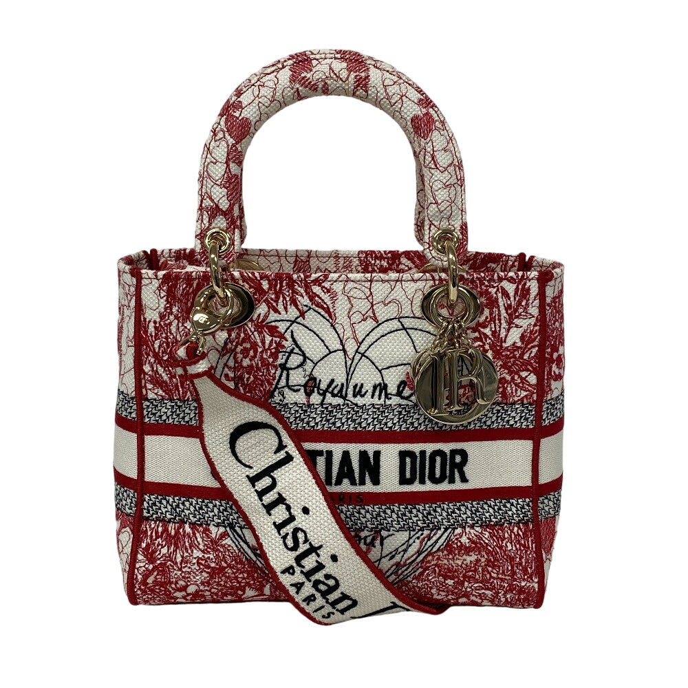Dior Christian Handbag Way Handbag Lady Delight Women Canvas Red Travel Bag