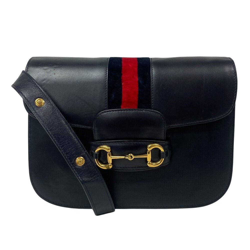 Gucci Velour Velor x Horsebit Leather Navy Shoulder Bag