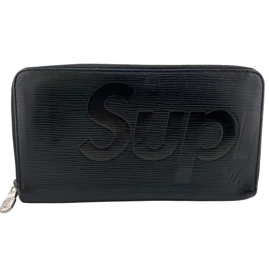 Louis Vuitton Long Purse M67723 Supreme Zip Leather Black Wallet Case