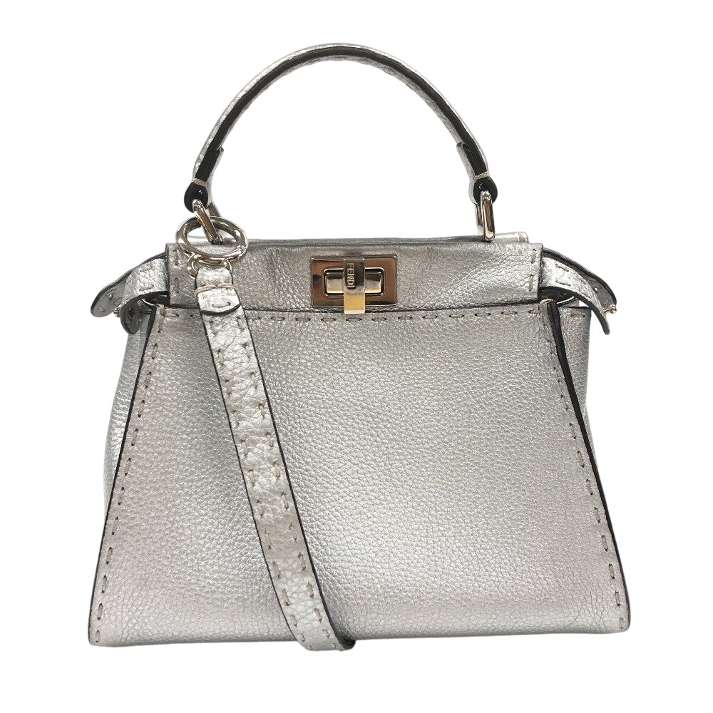 Fendi Handbag 8Bn244 Celeria Pea Kaboo 2Way Women Leather Silver Mini Travel Bag