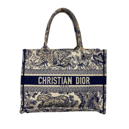 Dior Christian Tote Bag Toile De Jouy Embroidered Canvas White