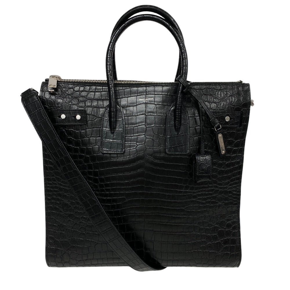 YSL Saint Laurent Yves Shoulder Bag 2Way Handbag Embossing Sac De Leather Black