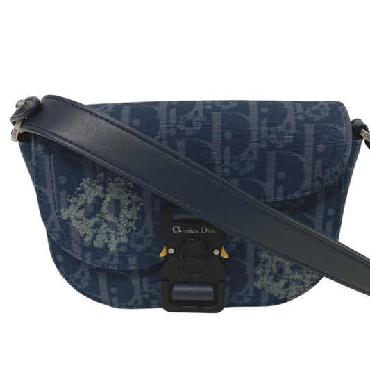 Dior Christian Shoulder Bag , Navy Oblique Gallop Leather Canvas