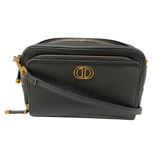 Dior Christian Shoulder Bag Calo Double Pouch Women Leather Black