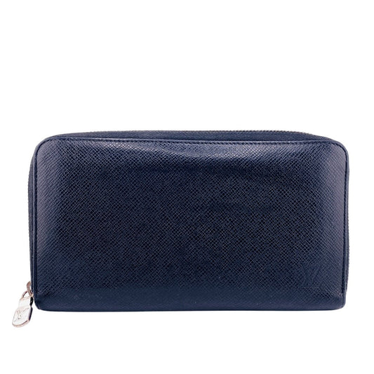 Louis Vuitton Long Purse M30056 Taiga Zippy Leather Black Wallet Case Z0009726