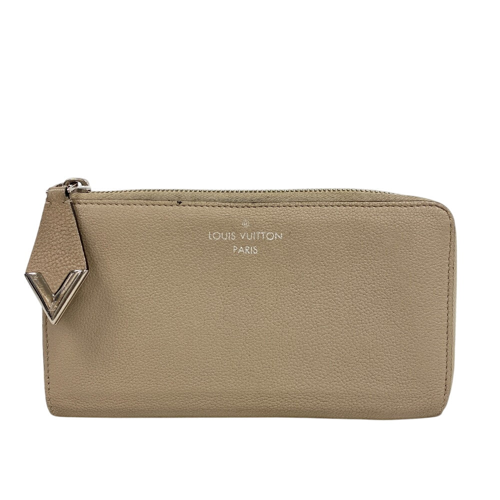 Louis Vuitton Long Purse L-shaped zipper Portefeuille Leather Beige Wallet Case