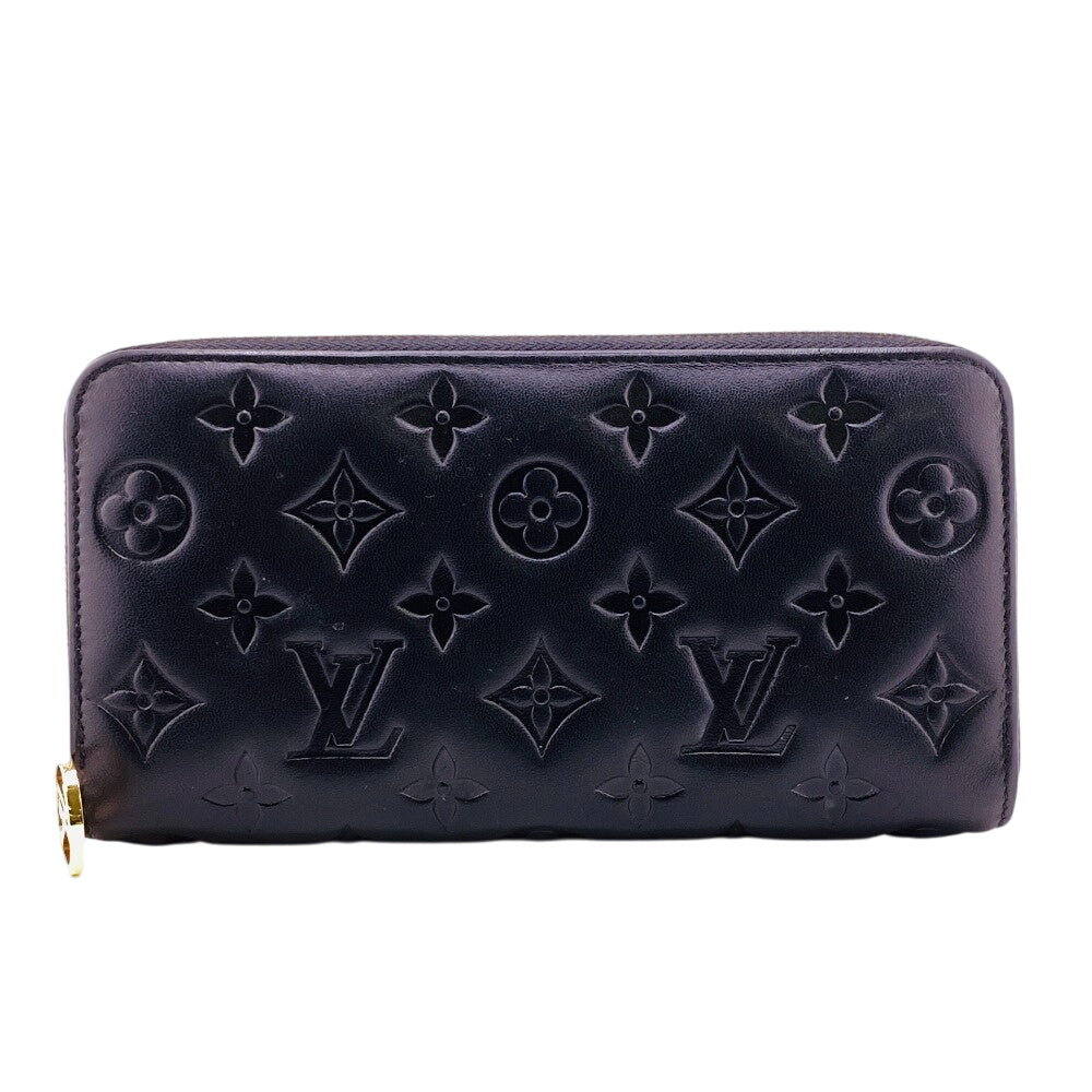 Louis Vuitton Long Purse M68382 Embossed Monogram Lambskin Black Wallet Case
