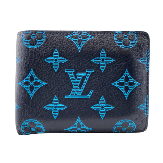 Louis Vuitton Bifold M82323 Bill Compartment Portefeuille Monogram Leather Blue Wallet Case