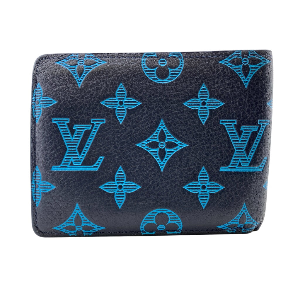 Louis Vuitton Bifold M82323 Bill Compartment Portefeuille Monogram Leather Blue Wallet Case