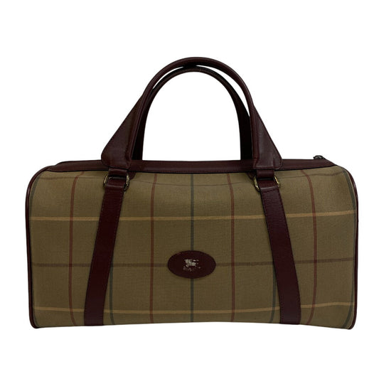 Burberrys Boston Duffel Bag Mega Check Leather Canvas Beige Travel Bag