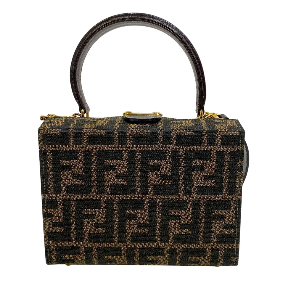 Fendi Handbag Box Shaped Bag Zucca Leather Canvas Brown Travel Bag