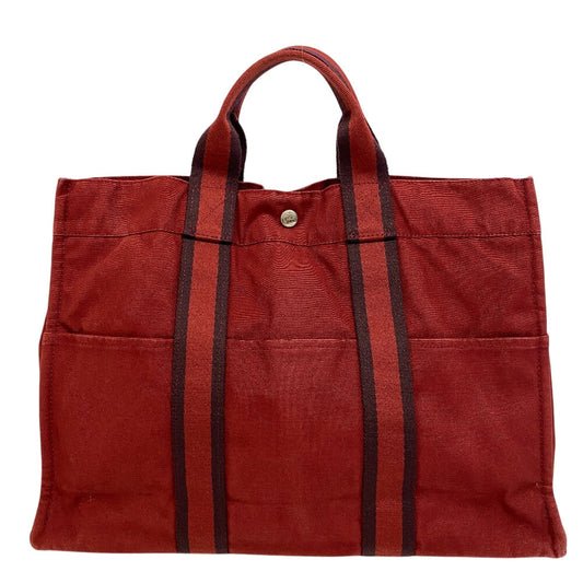 Hermes Tote Bag Cotton Handbag Shoulder Bag Fool Toemm Canvas Red