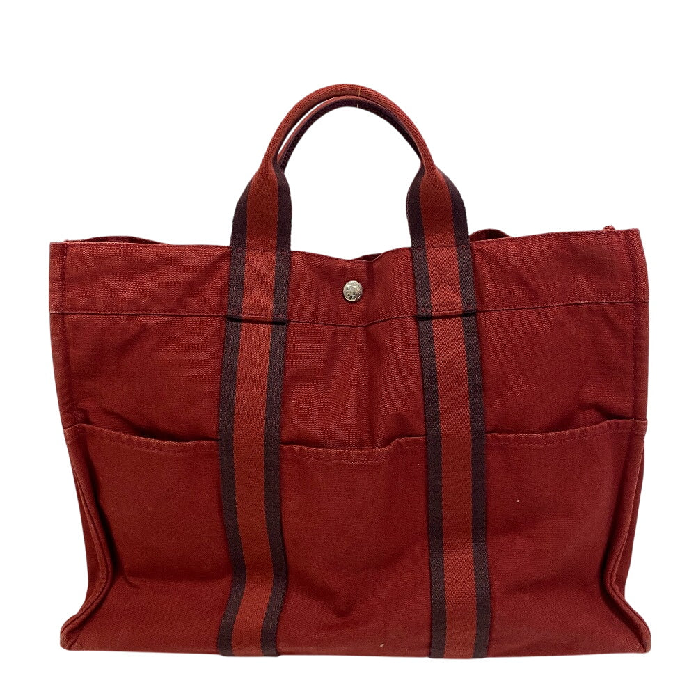 Hermes Tote Bag Cotton Handbag Shoulder Bag Fool Toemm Canvas Red