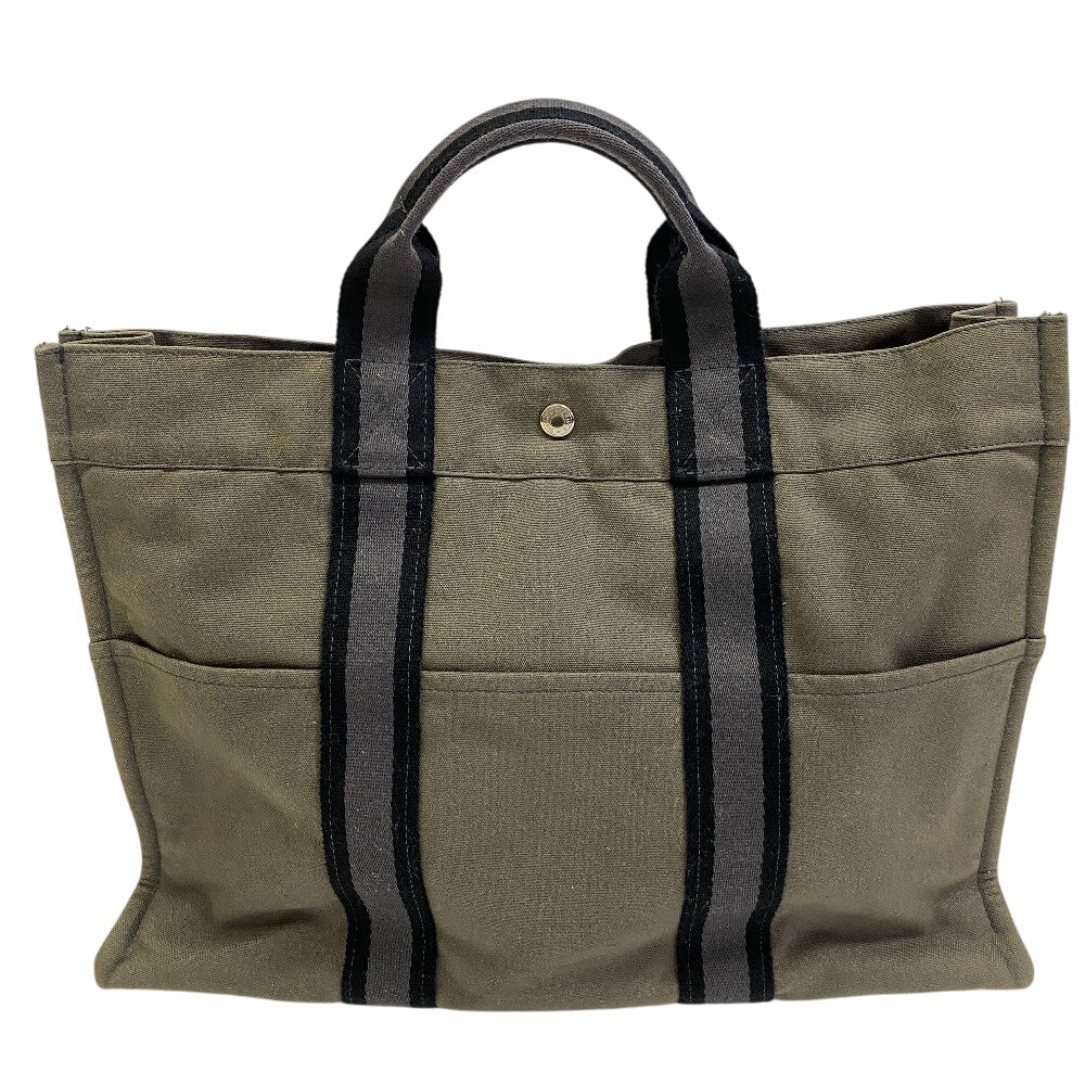 Hermes Tote Bag Cotton Khaki Tote Baga4 Fool Toe Green