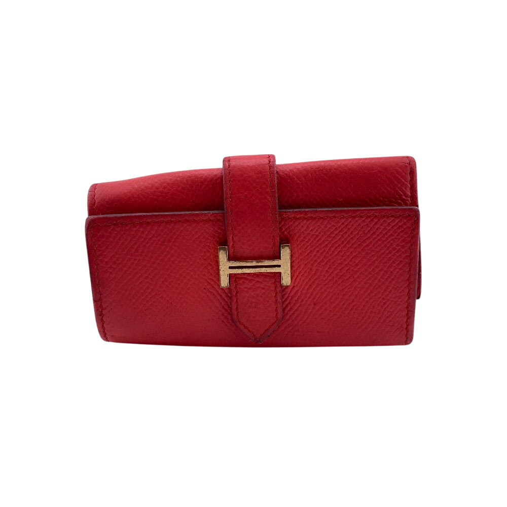 Key Case Key Holder Trifold Bean Key Leather Red Travel Bag