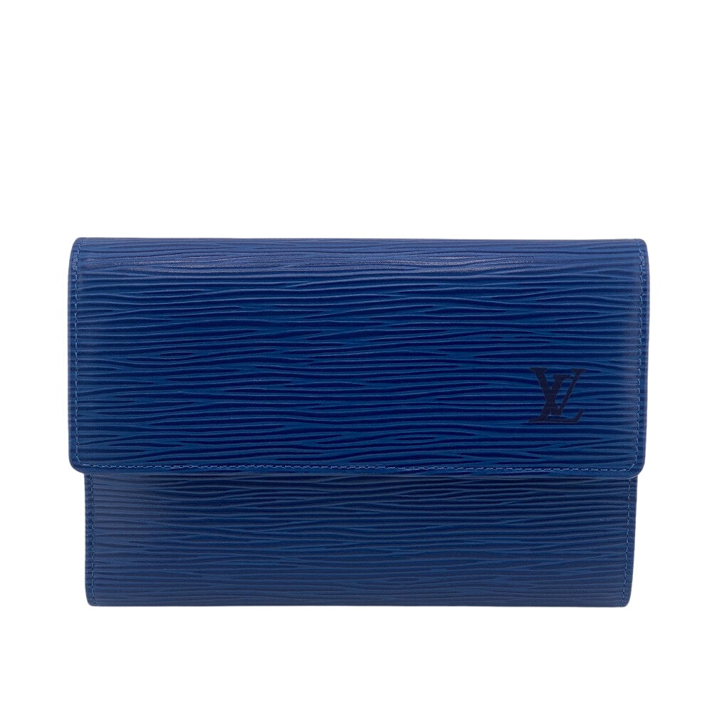 Louis Vuitton Tri-fold M63715 Tri-fold Epi Porte Leather Blue Wallet Case