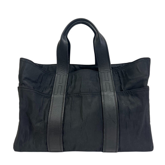 Hermes Tote Bag Akapu Luco Leather Nylon Black