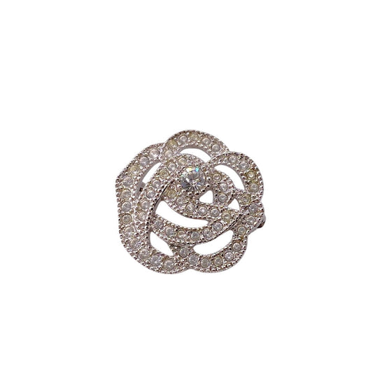 Dior Christian Brooch Metal Rose Women Handbag Silver Travel Bag