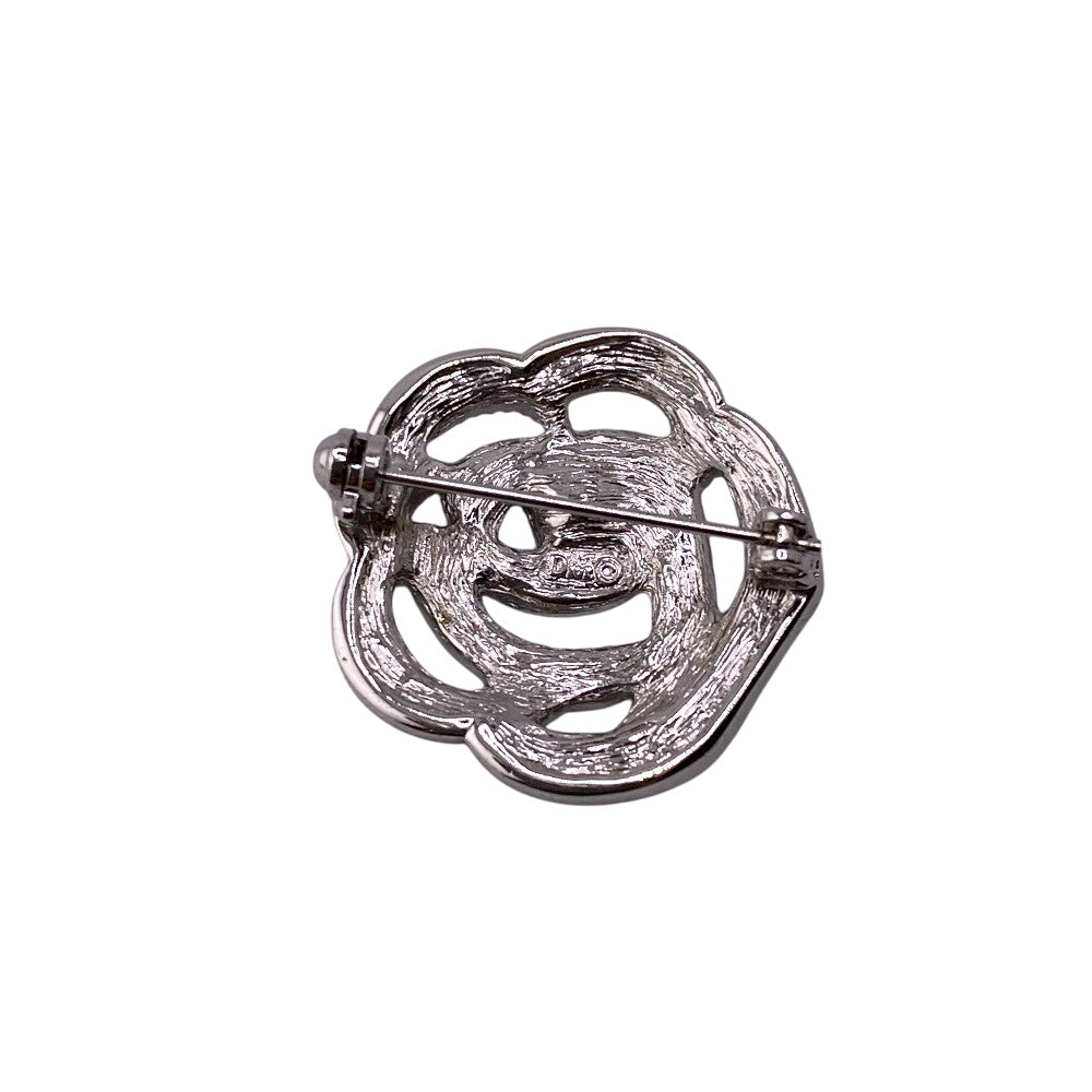 Dior Christian Brooch Metal Rose Women Handbag Silver Travel Bag